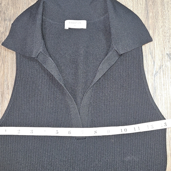 Aritzia Babaton Deep V Neck Sculpt Knit Ribbed Dress Sz M Black - Picture 11 of 15